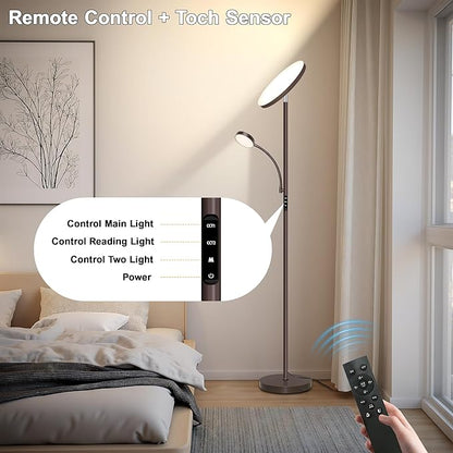 Floor Lamps for Living Room,42W Super Bright LED Floor Lamp,2-in-1 Dimmable Standing Lamp with Reading Light,69'' Tall Lamp with Remote & Touch Control, Modern Floor Lamp for Bedroom,Office