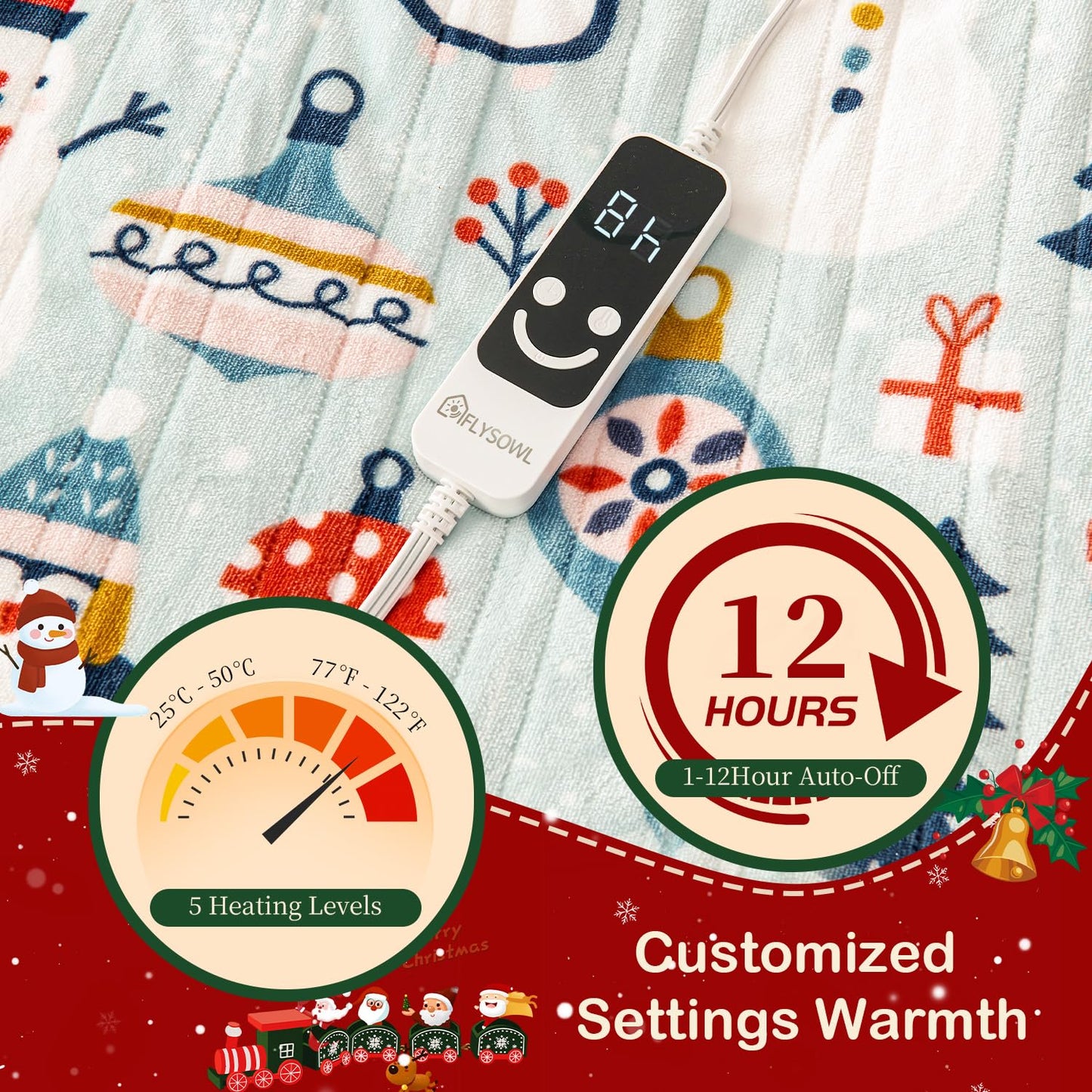 Electric Heated Blanket Throw 50x60Inch Cute Print Heating Blanket Warm Gift for Women 5 Heat Levels & 12 Hours Auto-Off, Cozy Soft Fleece Sherpa, Machine Washable,ETL&FCC