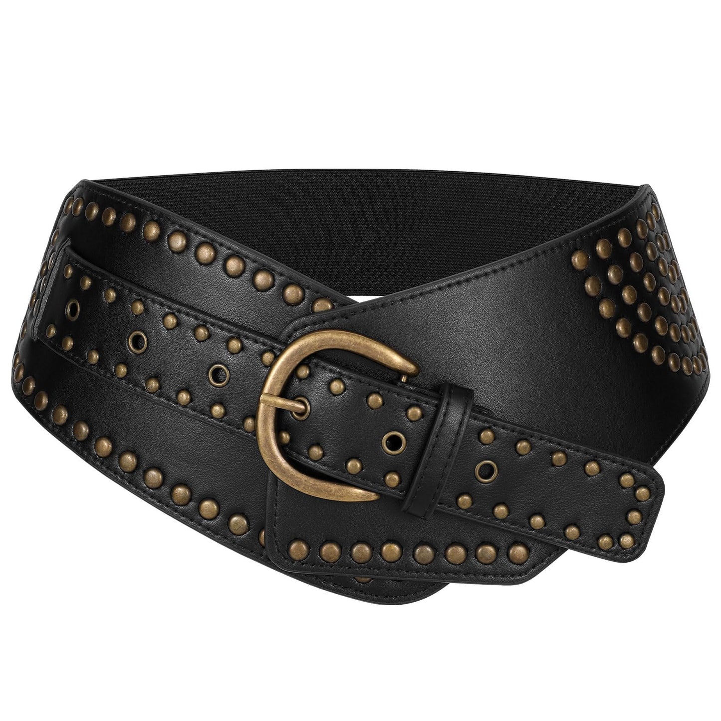 JASGOOD Women Vintage Wide Elastic Belt Rivets Studded Stretchy Waist Belt with Metal Buckle