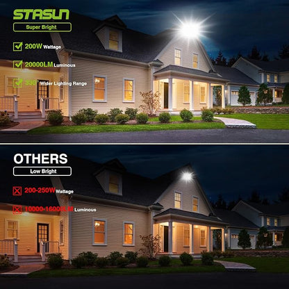 STASUN Flying Series Pro - LED Flood Light Outdoor, 200W 20,000 lumens, IP66 Waterproof Exterior Commercial Floodlight, 6000K Daylight White, 2 Adjustable Heads for Yard, Parking Lot