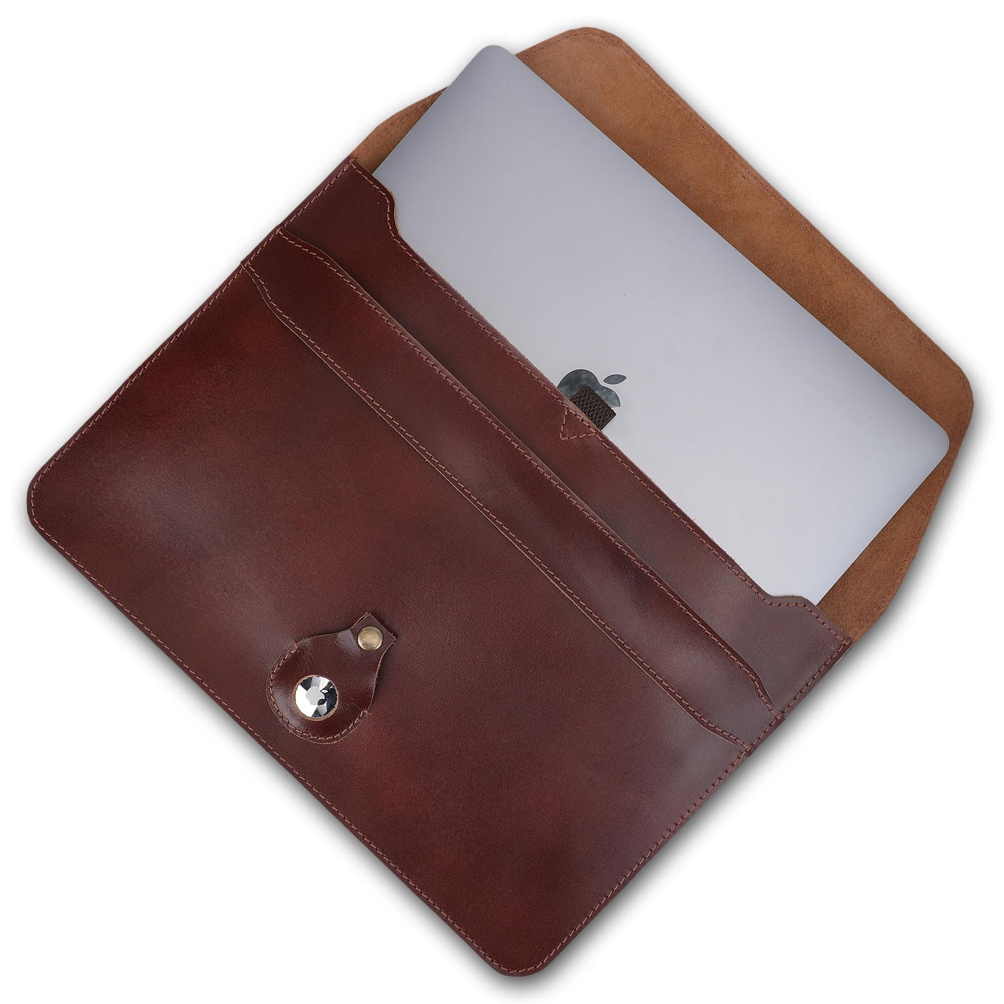 PavinCrafter Genuine Leather Laptop Sleeve 13–14 Inch, Slim Laptop Case Compatible with Mac Pro 13 (M3, M2, M1 Chip) Mac Air 14 Surface 13.5 XPS 13/14 Yoga/IdeaPad, Brown Envelope Bag (Wine)