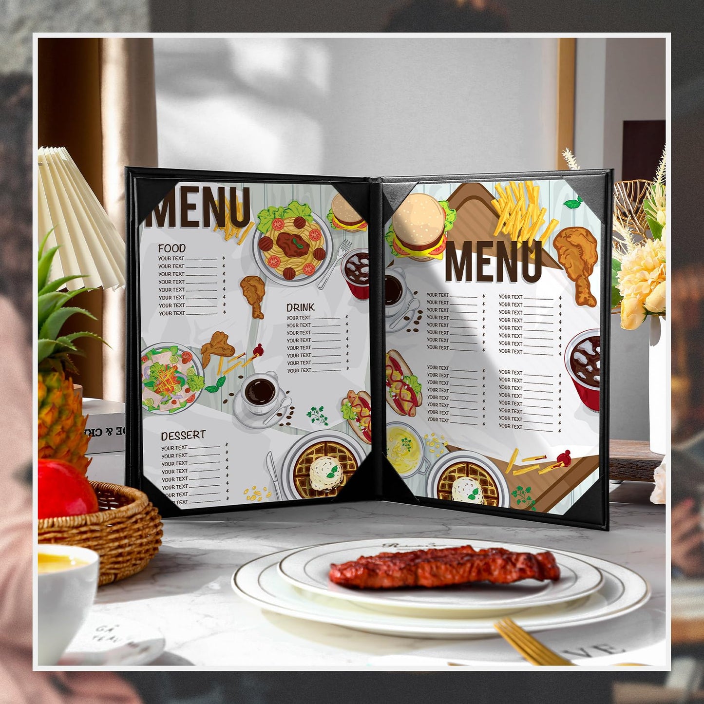 Skyygemm 16 Pcs Leather Menu Covers Holders for 8.5 x 11 Inches, Waterproof Four View Leather Dinner Menu Holder Covers for Restaurant, Hotel, Bar