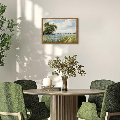 Framed Vintage Canvas Wall Art, Country Landscape Wildflower Field Wall Decor Paintings, Rustic Nature Pictures Prints Home Decor for Living Room Bedroom Bathroom Farmhouse 12x16 inch