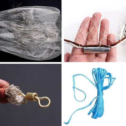 Cast Nets Throw Nets for Fishing Bait Handmade Fish Net Nylon Cast Net with Heavy Duty Iron Sinker Saltwater Fishing Gear - 3M
