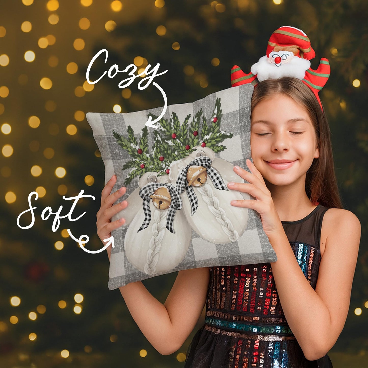 BoopZilla Set of 4 Christmas Pillow Covers, Winter Holiday Decorative Throw Pillow Covers, Cute Snowman-Reindeer-Mittens-Eucalyptus Design, Cozy Christmas Decor for Sofa Couch (18" x 18" (Pack of 4))