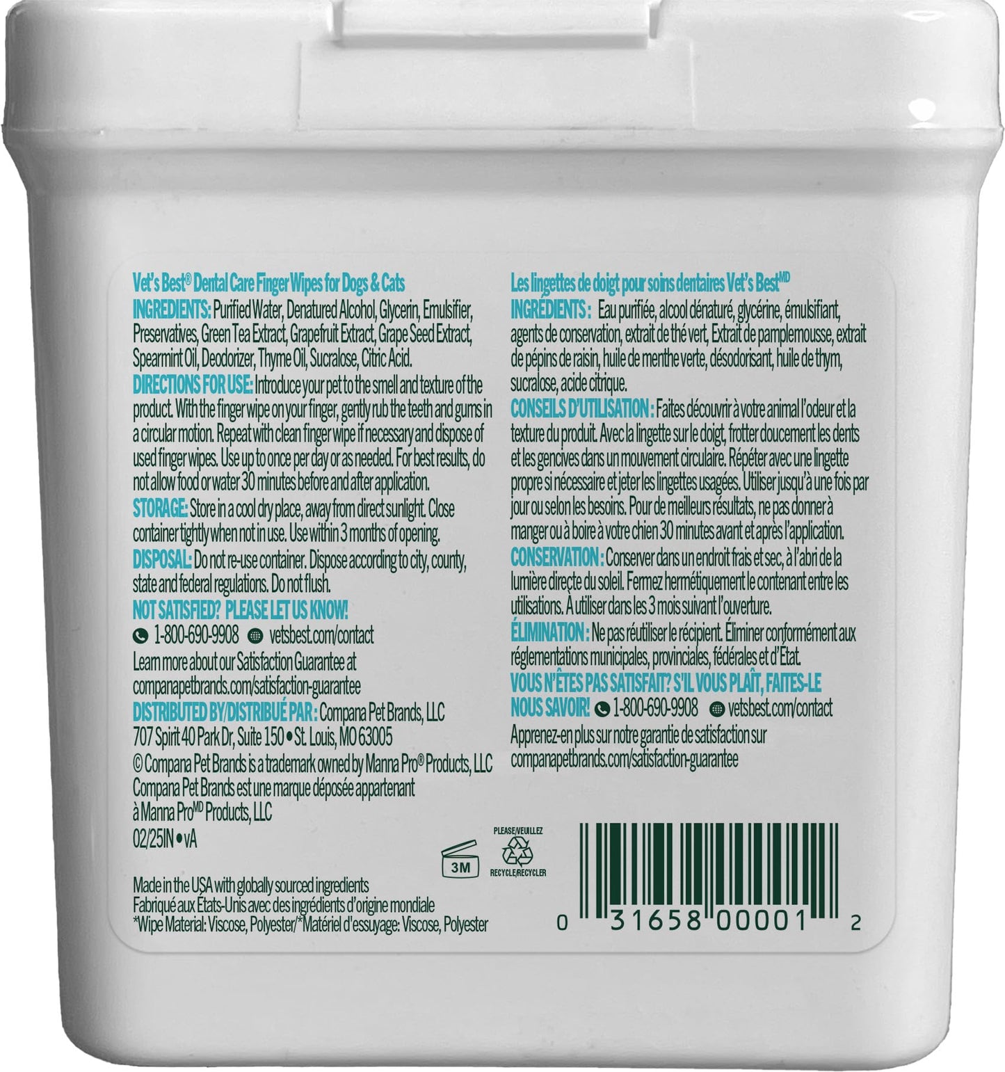 Vet's Best Finger Dental Wipes for Dogs and Cats – Oral Care Wipes for Teeth Cleaning, Fresh Breath, and Tartar Control – Gentle Finger Pads for Pet Dental Hygiene and Plaque Removal – 50 Count
