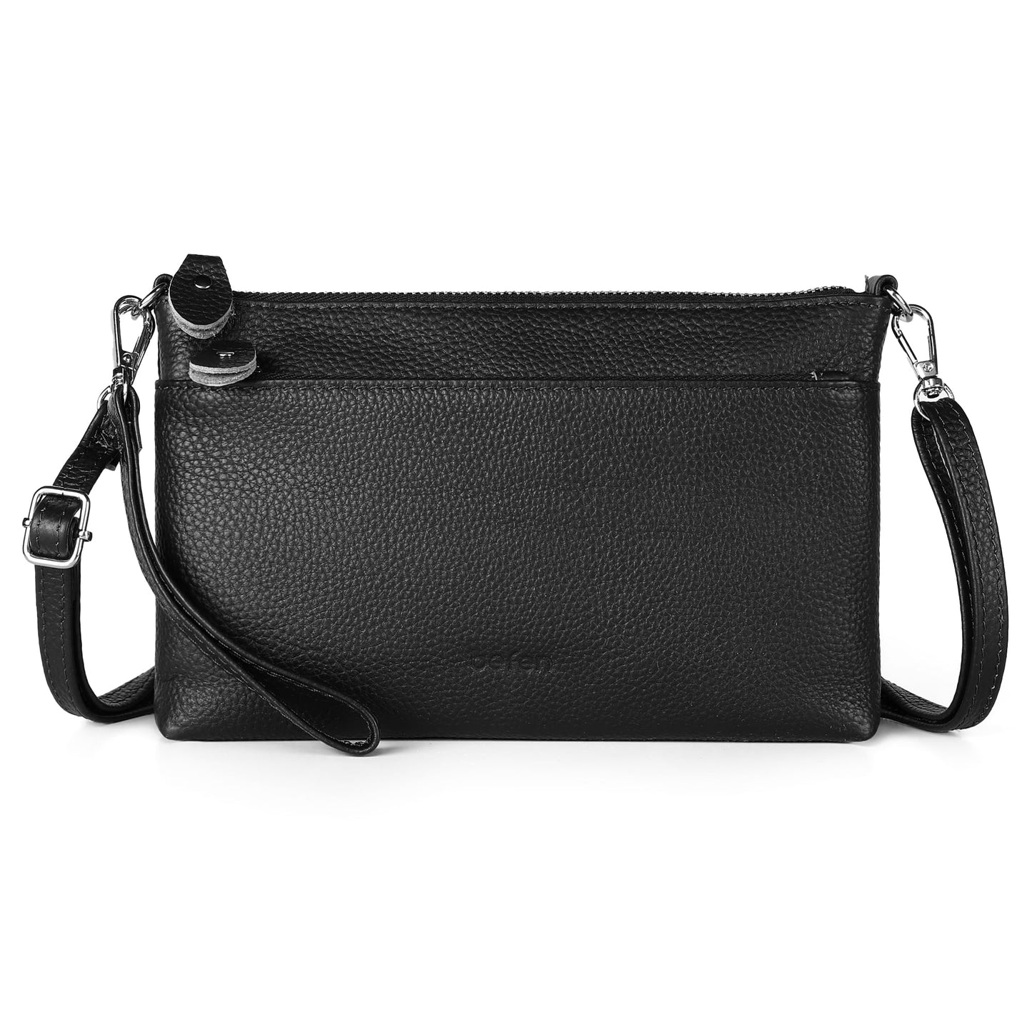 befen Leather Wristlet Wallets for Women, RFID Blocking Small Black Crossbody Bags, Women Leather Purses Handbags Shoulder Bag Trendy Clutch Purse with Adjustable Shoulder Strap and Wrist Strap