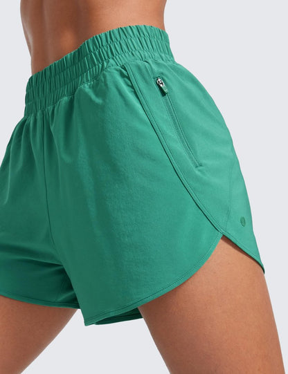 CRZ YOGA Dolphin Athletic Shorts for Women 3" - High Waisted Quick Dry for Running Workout Gym Track with Zip Pocket Cascadia Green X-Large