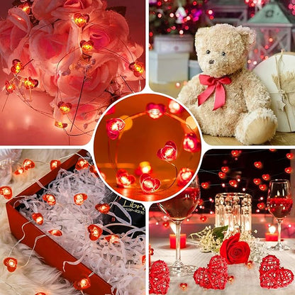 pozzolanas LED Heart Fairy Lights Battery Operated, 50 LED 17FT Copper Wire Mini String Lights Waterproof Starry Lights for Bedroom,Halloween,Christmas,Parties Wedding Decoration (Red, 1 Pack)
