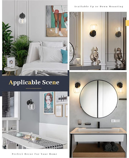 EAPUDUN 1-Light Matte Black Bathroom Light Fixtures Over Mirror, Vanity Lights with 1 Globe Clear Glass Shades, Industrial Style Wall Sconces, WLA1433-MBK