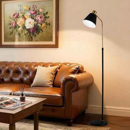 Black Gold Modern Reading Lamps Floor Standing, 12W Dimmable LED Vintage Floor Lamps for Bedroom, Adjustable Heights Antique Industrial Tall Floor Lamp, for Reading Lash Home Corner Living Room