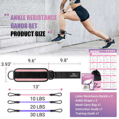 Ankle Resistance Bands With Cuffs for Working Out, Kickbacks, Hip, Leg and Glute Exercise - Training Poster Included - for Women