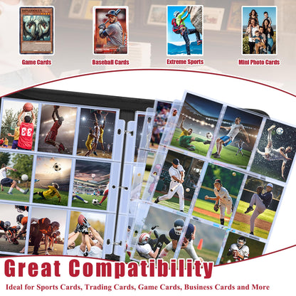 Trading Card Binder Album, PU Leather Baseball Card Binder with 900 Side Loading Pockets, Double Sided Pocket Zipper Card Binder for TCG Game Cards, Sports Cards (White)