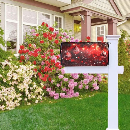 Festive Magnetic Mailbox Cover Red Christmas Ball Pattern Outdoor Mailbox Protector Holiday Seasonal Decorative Garden Yard Home Standard Size 21 x 18 Inch