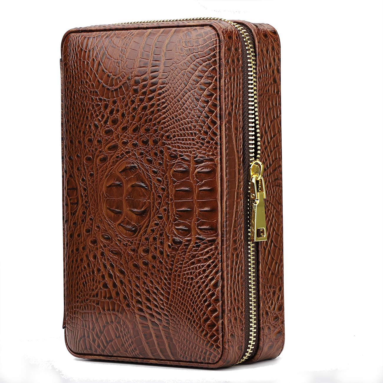 TIME C Club 4-Finger Portable Travel Crocodile Skin-Style Burgundy Leather Cigar Case, Cigar Humidor, Cigar Cutter and Humidifier, Father's Day, Birthday Gift