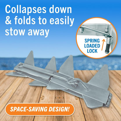 Better Boat 13lb Box Anchor for Boats up to 21ft, Folding Boat Anchor Hot Dip Galvanized, Double Sided Slide Anchor for Pontoon and Fishing Boats, Collapsible