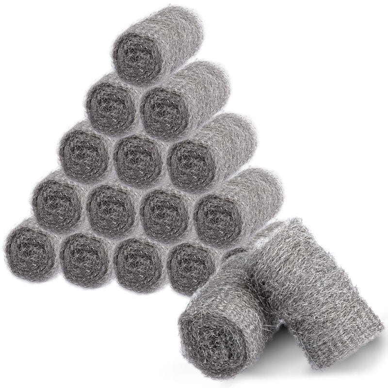 Alabrocon Bulk Steel Wool Roll Kit, Steel Wool 0000 15pcs, Gap Blocker, 0000 Steel Wool Keep Mice Away from Holes/Siding/Pipeline/Vents in Garden, House, 15 Pack × 1.6FT