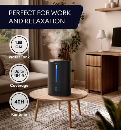 GENIANI Ultrasonic Cool Mist Humidifier for Bedroom, Large Rooms, Home, 4L - Easy Fill & Clean Humidifier for Plants w/Auto Shut-off, 40H Runtime - Quiet, Top Fill Air Humidifier