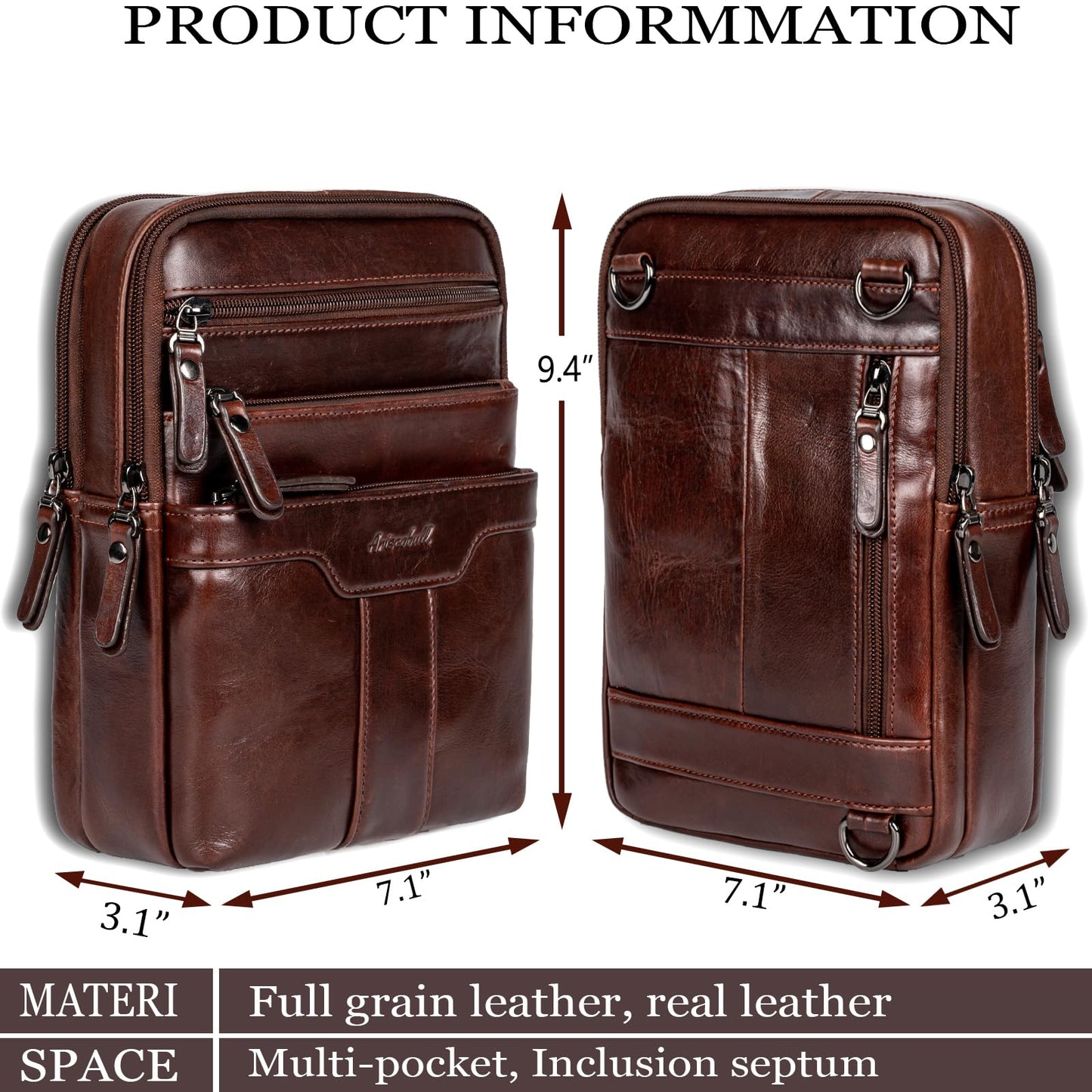 Ariscobull Leather Messenger Bag for Men, Small Leather Sling Shoulder Bag Messenger Pack for Men, Man Purse (Brown)