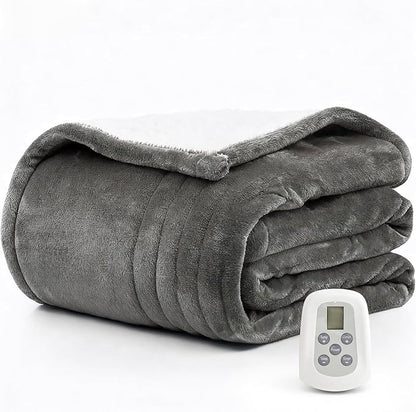 Heated Blanket Electric Blanket Twin 62"x84" Fast Heating Electric Blanket with 10 Heat Levels & 10 Hours Auto-Off Overheat Protection Cozy Soft Flannel Heated Throw Blanket