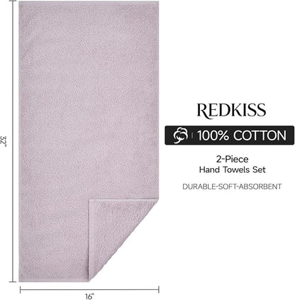 REDKISS 2-Pack Luxury Hand Towels, 16x32 Inch 450 GSM 100% Cotton, Super Soft