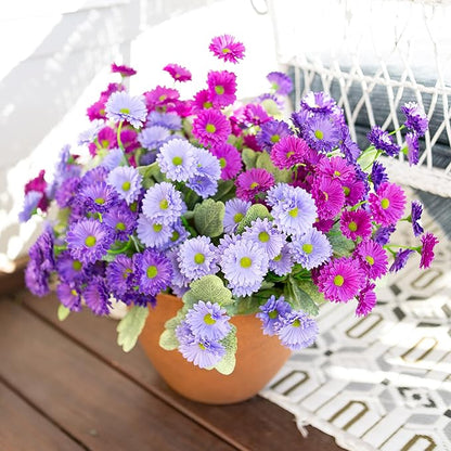 HyeFlora Dahlia Artificial Flowers for Outdoors Decoration, 6 Bundles Fake Mums Faux Flowers Plants Realistic UV Resistant Silk Flowers for Outside Planter Front Door Yard Garden Indoor Home, Mix