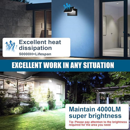 40W Outdoor Wall Light 360 °Rotatable Led Wall Pack Light, 5000K 4000LM Super Bright Wall Mount Lights, Waterproof Self-Developed Security Exterior Flood Lighting for Yard House 2Pack ﻿