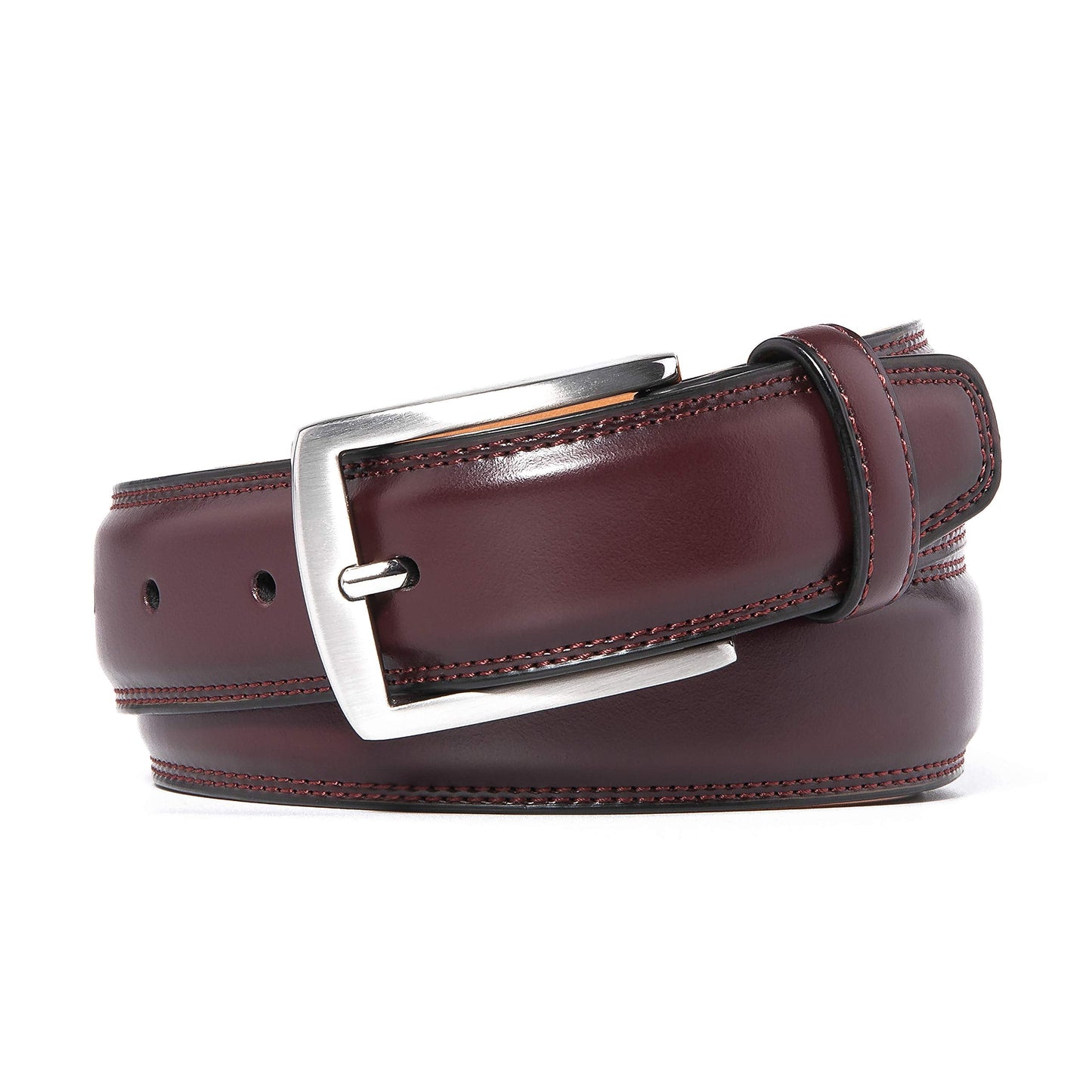 Fabio Valenti Men's Handmade Genuine Leather Belt 100% Cowhide Classic Fashion Design, red, (wine red)