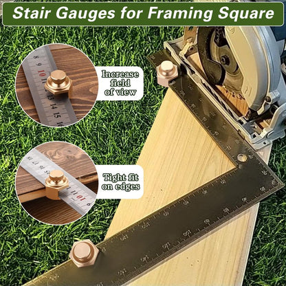 Ceoighe 4 Pack Stair/Square Gauge Set for Framing Square, Stair Stringer Layout Tool for Circular Saw, Carpentry Squares and Rafter Layout, Aluminum Alloy Stair Gauge Tool(Gold)