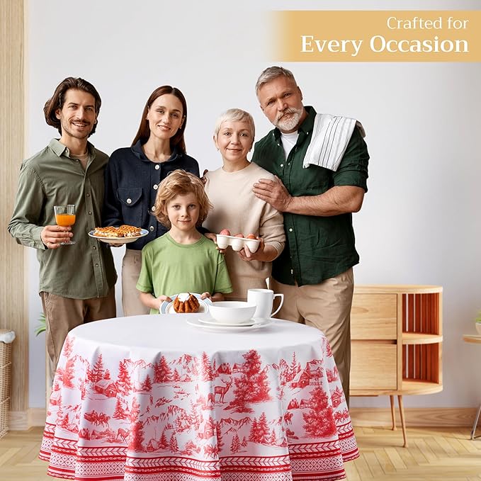 Maison d' Hermine Table Cloth Round Table 100% Cotton 63 Inches Fall Tablecloth Reusable Everyday Use for Thanksgiving Christmas Decorations Dining Farmhouse Party (Winter Jouy)
