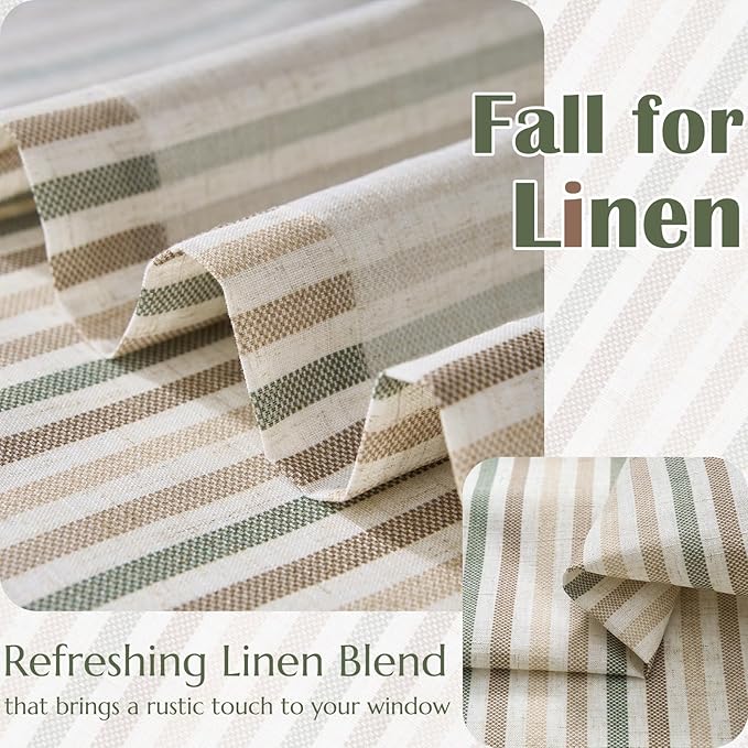 jinchan Colorful Striped Linen Kitchen Curtains 24 Inch Christmas Tier Curtains Farmhouse Modern Cafe Small Window Treatments Light Filtering Rod Pocket for Living Room Bathroom 2 Panels Multi Green