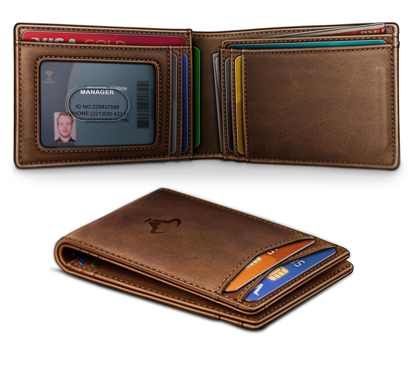 BULLIANT Men Full Grain Leather Wallet, Slim Magnetic Front Pocket Wallet 10Cards, RFID Blocking 4.2" x3”