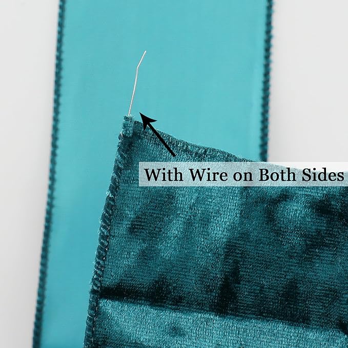 MEEDEE Teal Velvet Ribbon - 2.5 Inch Wired Velvet Crushed Teal Blue Christmas Ribbon, 10 Yards for Tree Decoration, Wreath Supplies, Crafts Bow Making