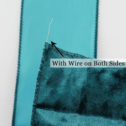 MEEDEE Teal Velvet Ribbon - 2.5 Inch Wired Velvet Crushed Teal Blue Christmas Ribbon, 10 Yards for Tree Decoration, Wreath Supplies, Crafts Bow Making