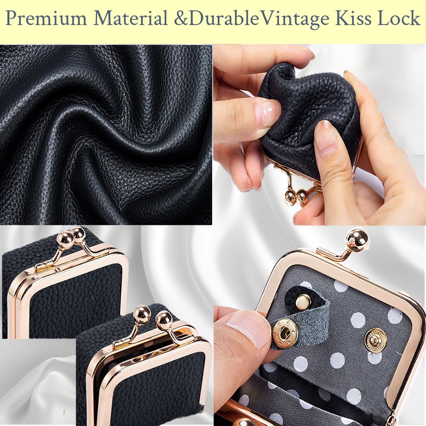 FURZART Genuine Leather Jewelry Travel Case Mini Portable Organizer with Kiss Lock & Anti-Tip Design, Stable Small Jewelry Box for Earrings, Rings, Coin Purse & Travel (2.55x1.77 Inch, Black)