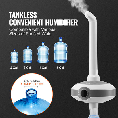 VEVOR Humidifier for Home Large Room, Commercial Humidifier for Whole House 1291.7 sq ft, 16L Water Tank & Night Light & 12h Timer & Auto Shut-Off, Greenhouse, Commercial Branch Tube w/ 360° Nozzle