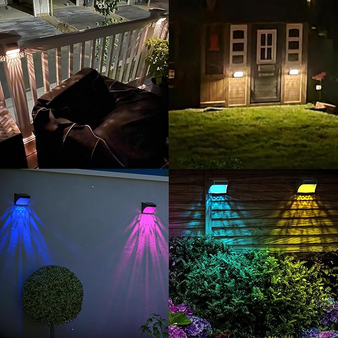 Solar Powered Fence Deck Lights Outdoor Waterproof Led IP65 RGB Color Changing/Warm White Auto On/Off Solar Step Lights for Outside Stair Garden Yard Wall Patio (2 Pack, White)