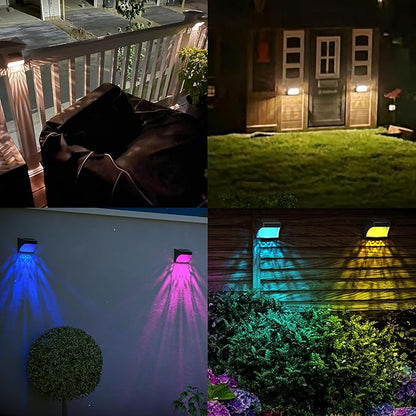 Solar Powered Fence Deck Lights Outdoor Waterproof Led IP65 RGB Color Changing/Warm White Auto On/Off Solar Step Lights for Outside Stair Garden Yard Wall Patio (6 Pack, Black)