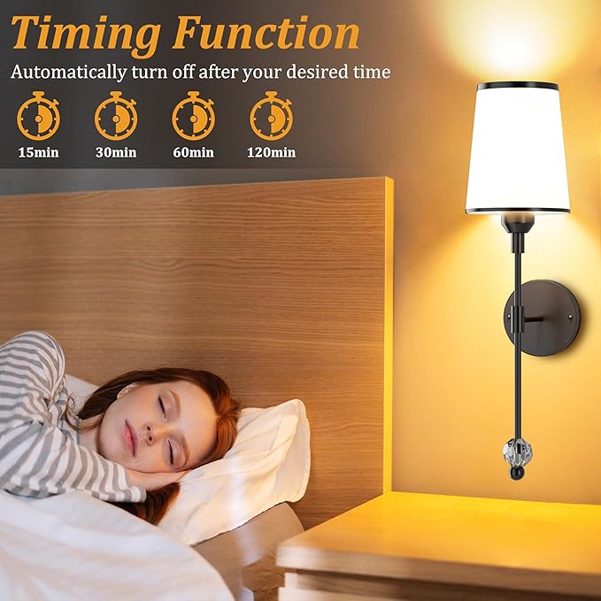PAIHOME Wall Sconces Set of Two Battery Operated, Rechargeable Wireless Sconces with 5000mAh, 15 Colors Remote Control Dimmable Black Wall Sconce for Bedroom Living Room Bathroom Hallway Wall Decor