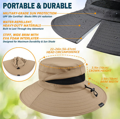 Men's UPF 50+ Waterproof Wide Brim Boonie Hat, Sun & Rain Protection Camel