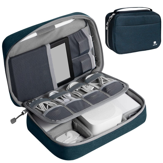 pack all Electronic Organizer Plus, Larger Capcity Cable Organizer Bag, Shockproof Carrying Case, Portable Cord Travel Organizer Storage Bag for Cables, Chargers, Phones, USB, SD Cards(Navy Blue)