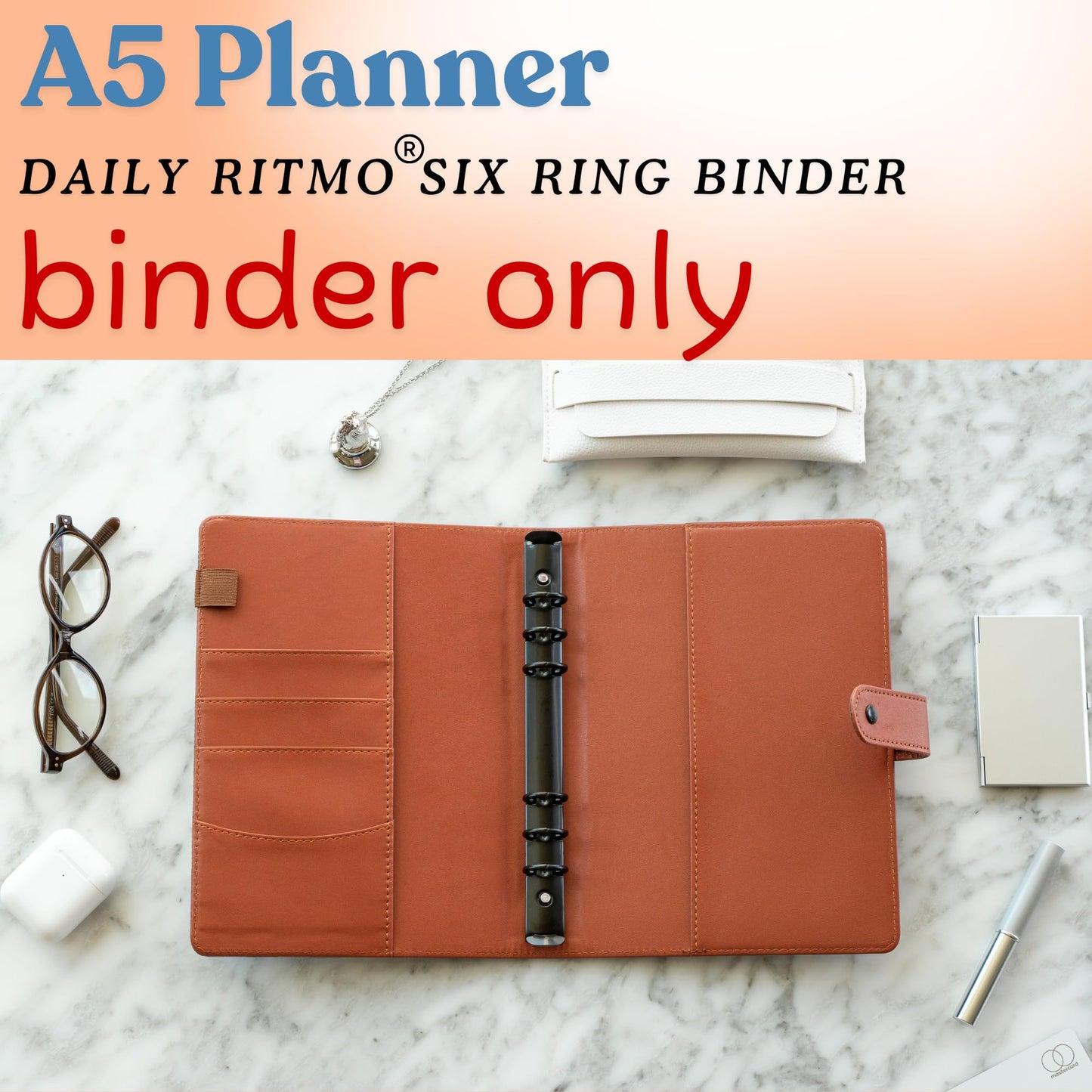 DAILY RITMO® A5 Black Checkered Planner with Brown Red | PU Leather Six Ring Cover