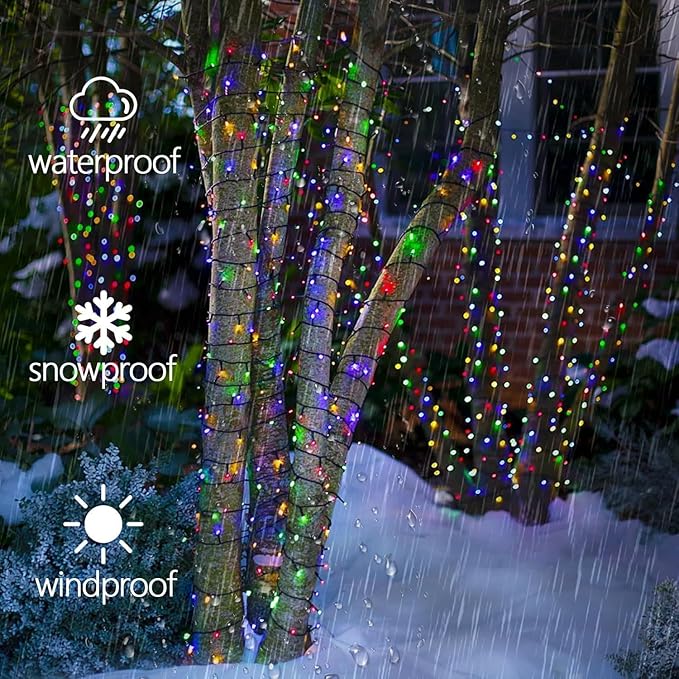 OZS 4 Pack 320LED Solar String Lights Outdoor, Waterproof 8 Modes Solar Tree Light, Green Wire Christmas Lights Outdoor for Garden, Party, Wedding, Christmas Decorations (Multicolor)