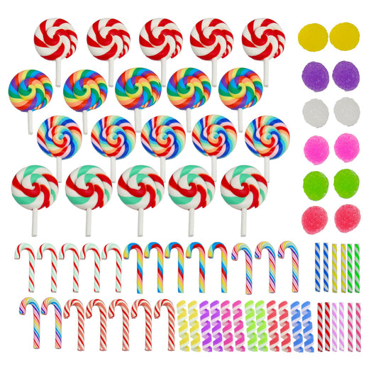 76 Pcs Christmas Mini Candy Canes Fake Candy Decoration Miniature Crutch Colorful Lollipop Cake Decor Christmas Figurines Table Ornaments Tree Hanging Xmas Charms for DIY Craft Party Favor Supplies