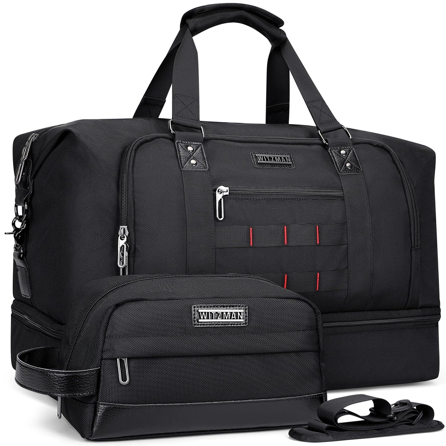WITZMAN Travel Duffle Bags for Men Weekender Bags with Toiletry Bag Sets Carry On Overnight Bag 55L （B696 Black）