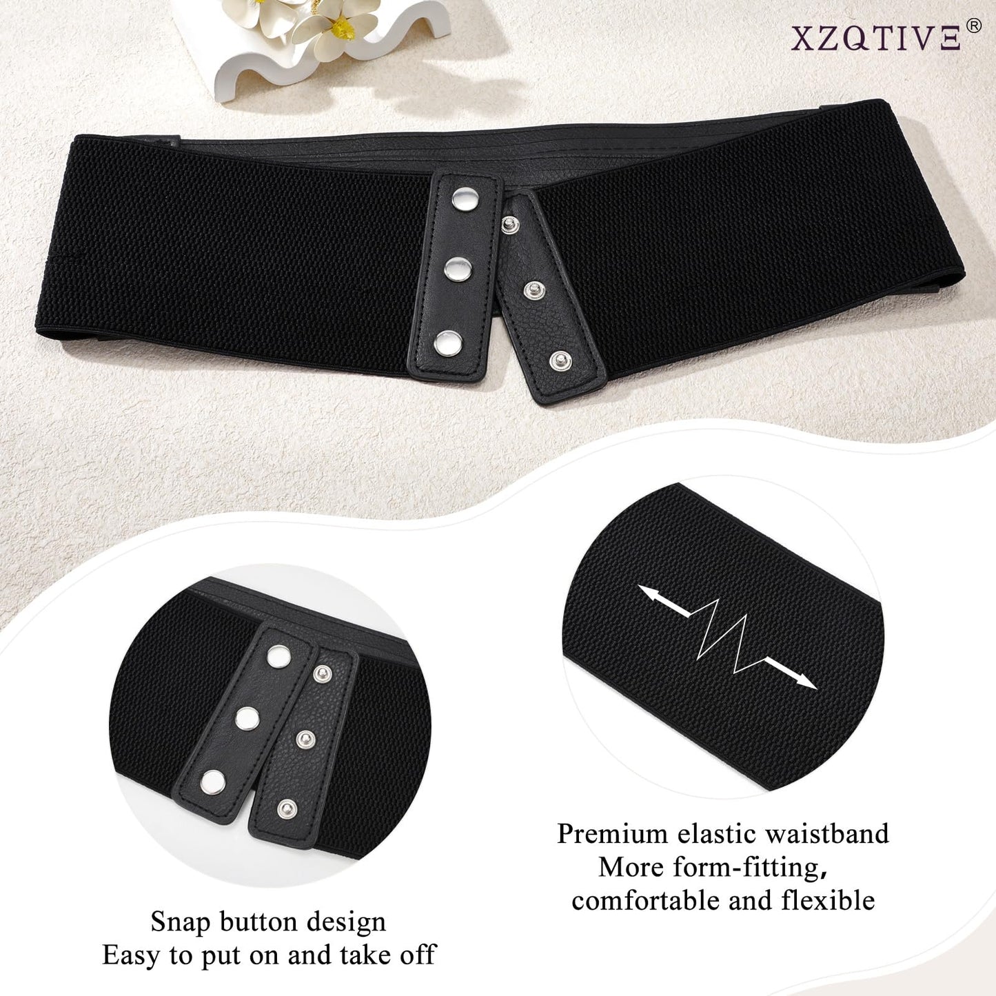 XZQTIVE Wide Elastic Belts for Women Dresses Black Waist Corset Belt for Women Fashion Wide Stretchy Belts, Black, 70cm