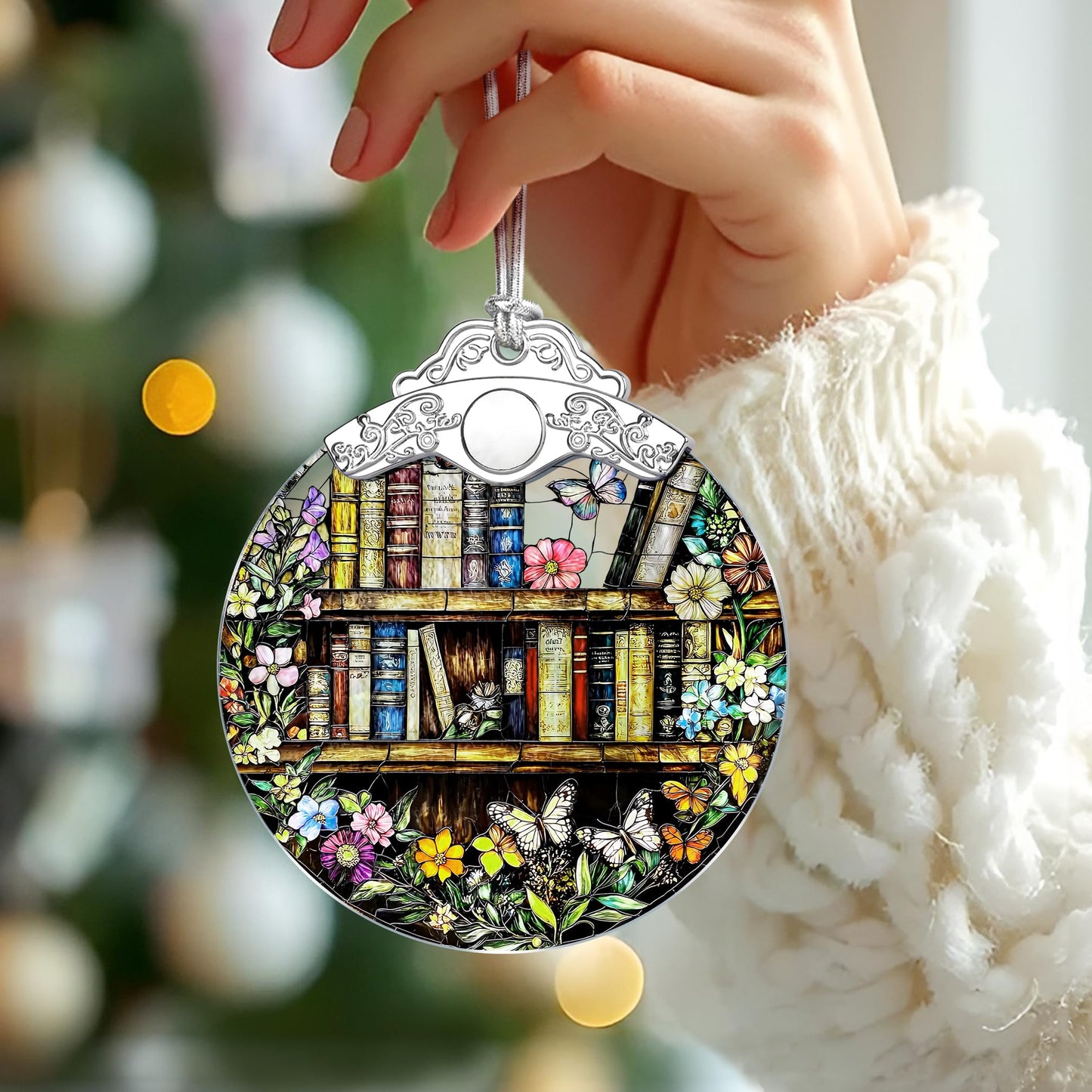 Book Stained Glass Ornament, Christmas Ornaments – Christmas Tree Decorations, Holiday Decor, Stocking Stuffer, Gift Idea, Gifts for Book Lover, Friend, and Faimly
