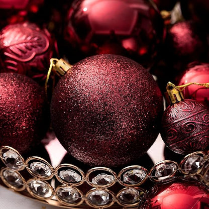 Christmas Ornaments for Xmas Trees,Burgundy Shatterproof Christmas Ball Ornaments
