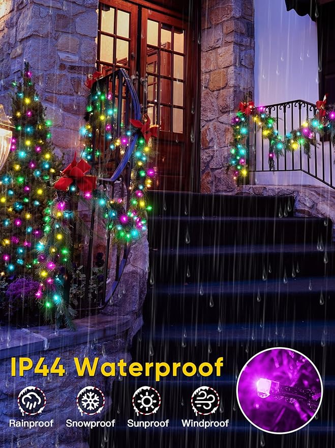Smart Color Changing Christmas Lights, 66FT 200 LED RGB Christmas String Lights with App & Remote Control, Waterproof Christmas Tree Lights for Outdoor Indoor Party Decor