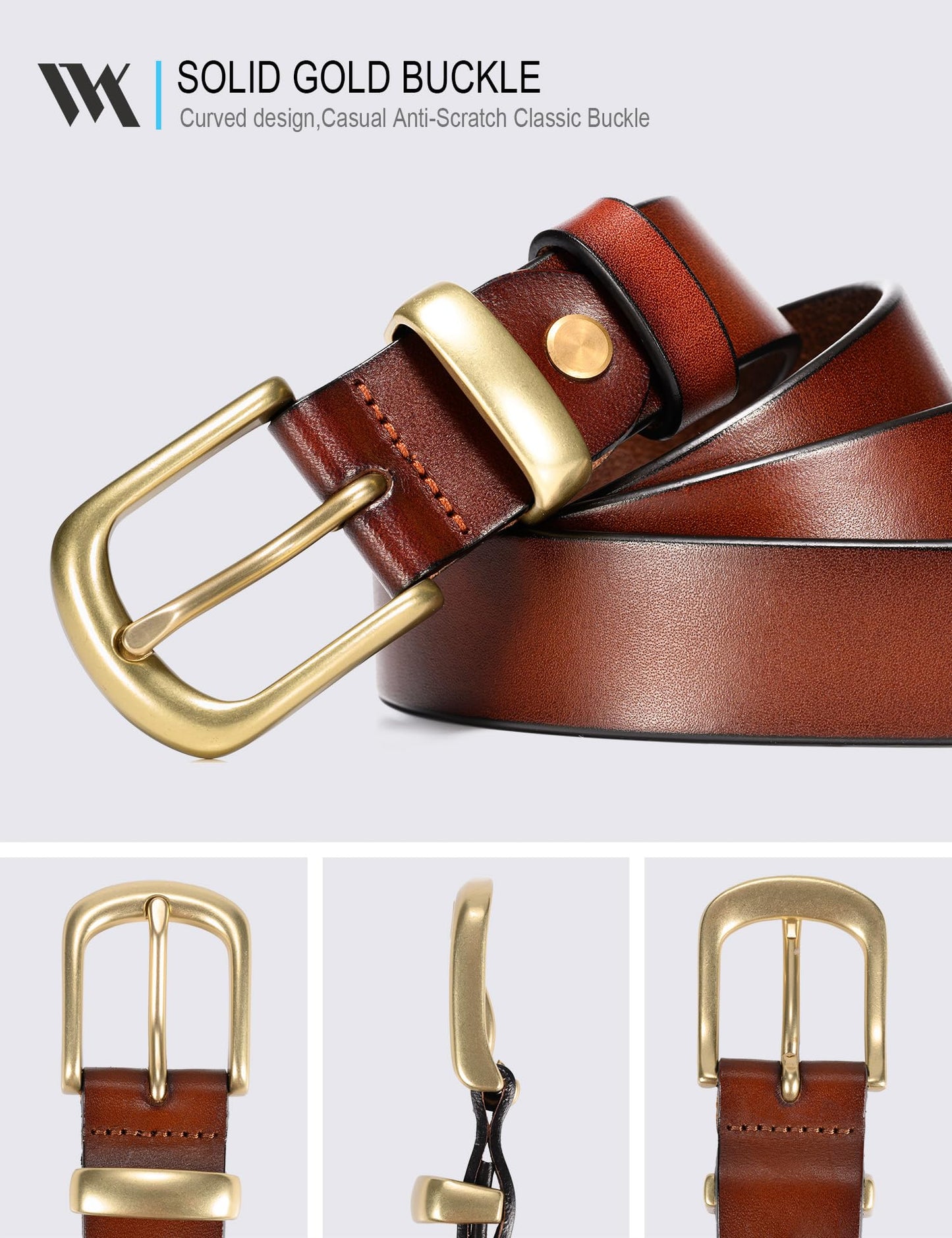 WOLFANT Womens Belts for Jeans in Gift Box,1.1" Ladies Belt with Gold Buckle,100% Italian Full Grain Real Solid Leather